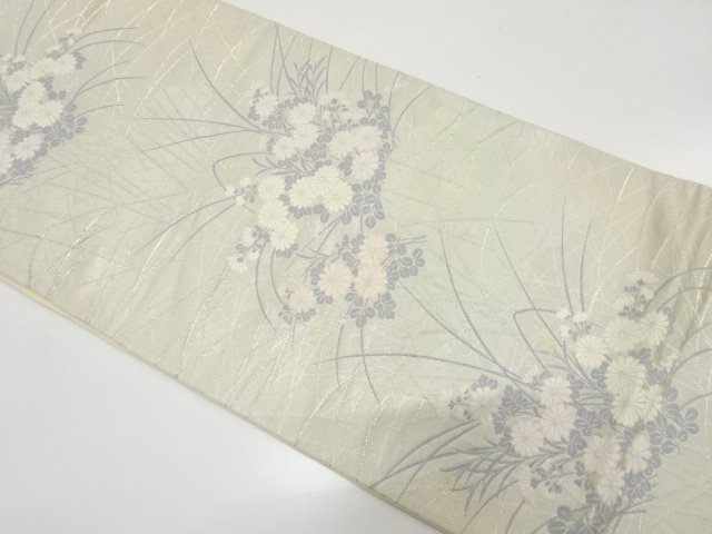 JAPANESE KIMONO / ANTIQUE FUKURO OBI / WOVEN CHRYSANTHEMUM / GRASS LEA